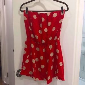 Flirty polka dot red strapless mini dress size large never worn